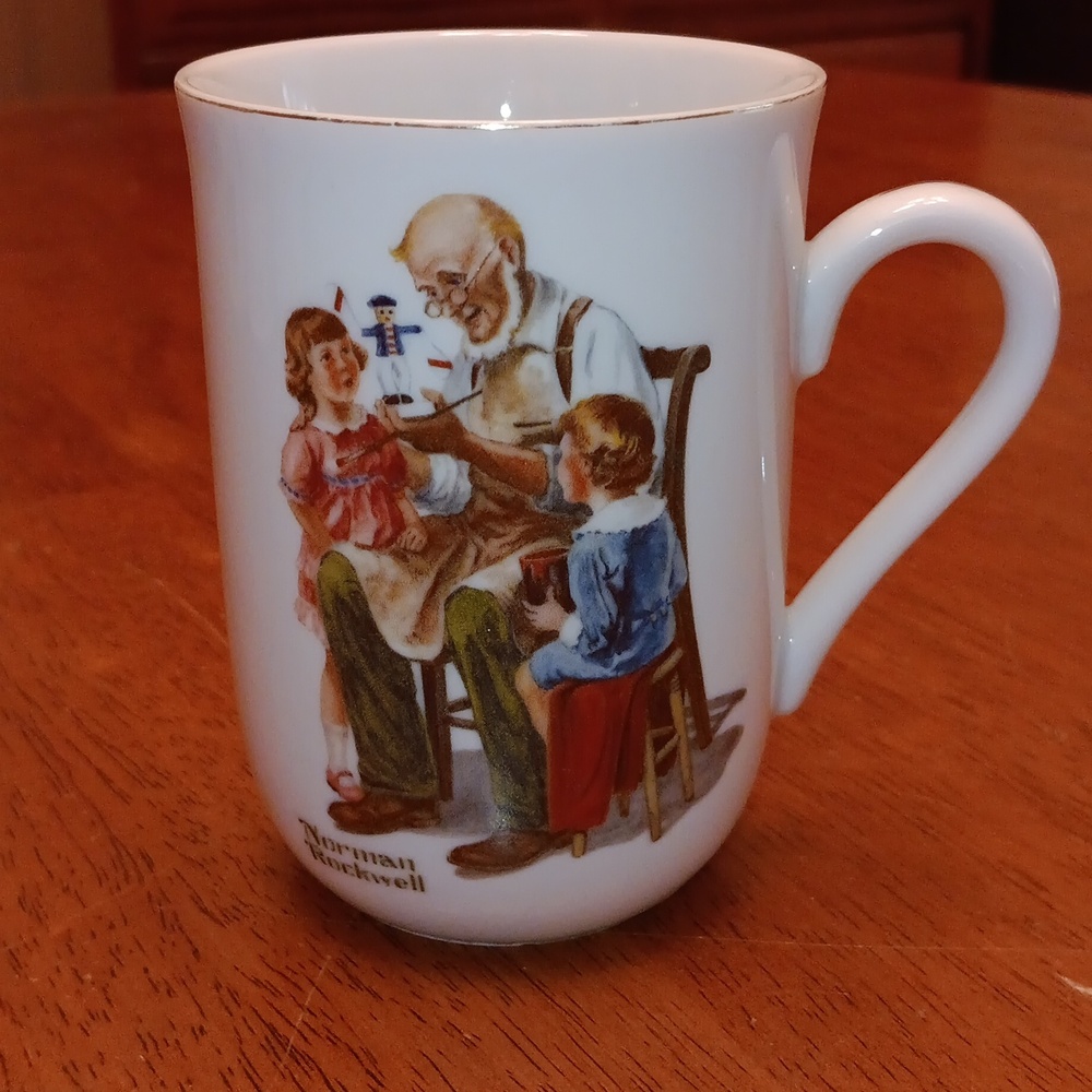 Norman Rockwell The Toymaker  Porcelain Collector's Mug Gold Trim